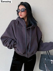 Winter Women Solid Fleece Hoodies Clothing Long Sleeve Tops Loose Pocket Hooded