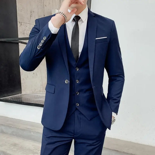 Men's Business Casual (suit + Vest + Trousers) Solid Color Fashion