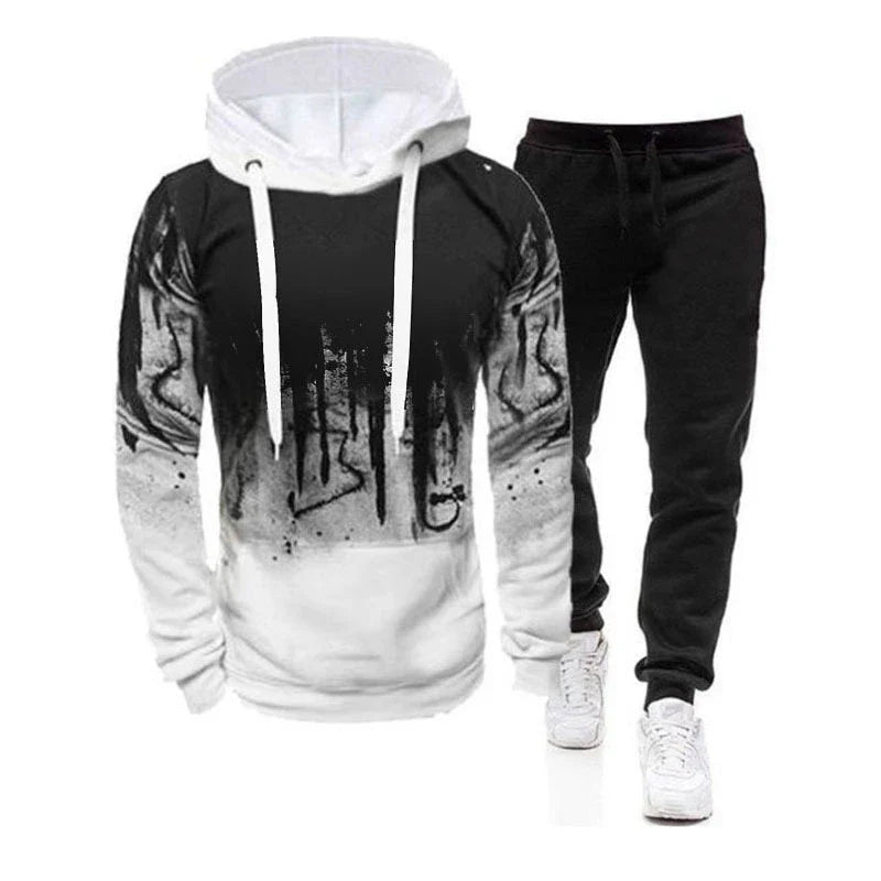 Spring Autumn Men's 2Pcs Suit Sweatshirt Splash Hoodies+Tracksuit Pants Casual Fitness Male New Sportwear Men Clothing