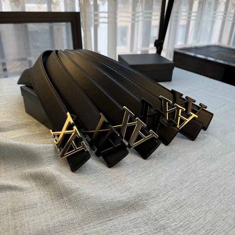 2026 Designer Men's Belt - AX Letter Buckle, 3.8cm Wide, Lychee Pattern, Plain Weave, High-End Fashion, Premium Leather Waistban