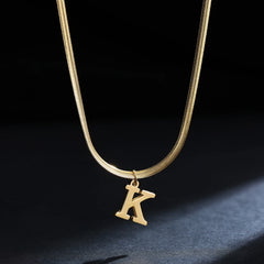 Gold Plated Stainless Steel Pendant Necklace for Women Snake Chain Initial Letter