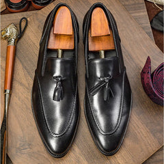 British Style Gentlemen Party Wedding Tassel Loafers Formal Shoes Genuine Leather