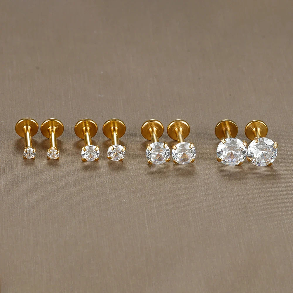 2PC Labret Tragus Stud Earrings 16G Surgical Stainless Steel CZ Crystal  Monroe Helix Cartialge Conch Medusa Lip Body Piercing