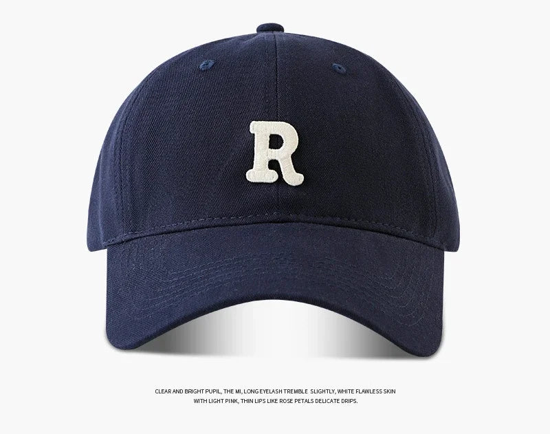 Large Head Circumference Baseball Cap Men's and Women's Dome Hat Soft Top Cap 60/65cm Sun Protection  Letter R Hat Adult Caps