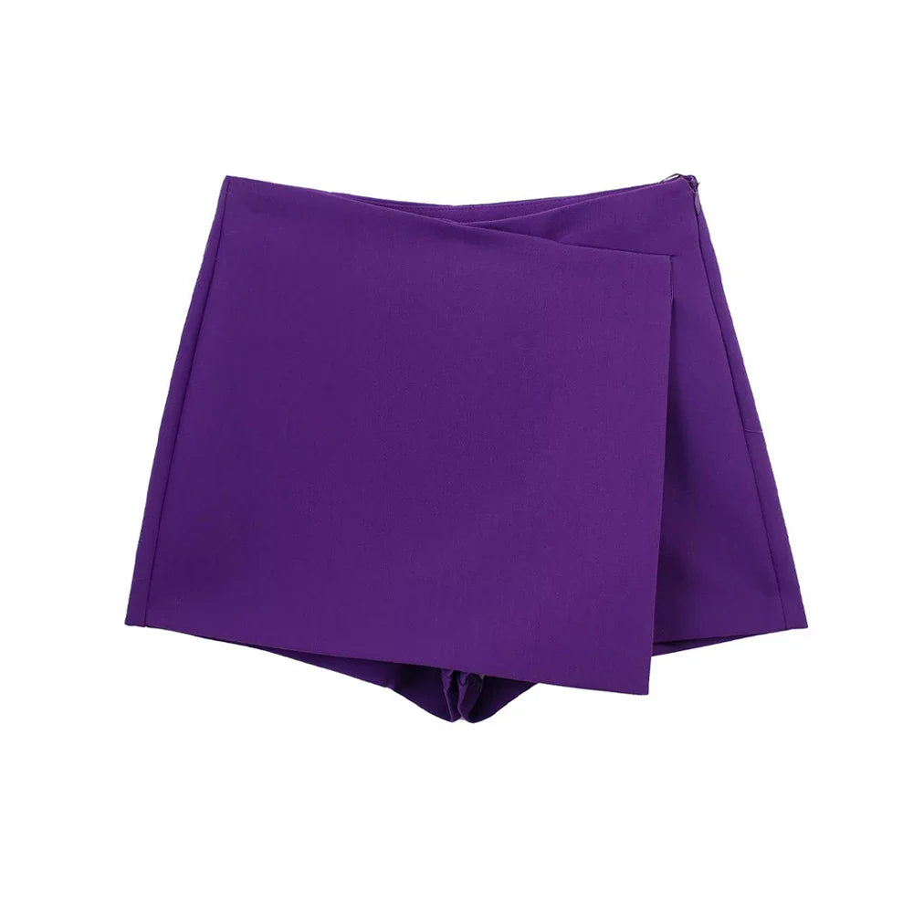 Women Fashion Pareo Style Asymmetric Shorts Skirts Vintage High Waist Side Zipper Female Skort Mujer