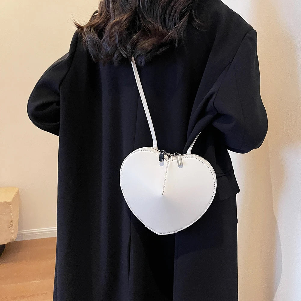 Peach Heart Shape Crossbody Bag Small Shoulder Bag Ladies PU Fashion