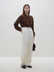 High Waist Casual Suit Wide Leg Trousers Thicken Beige