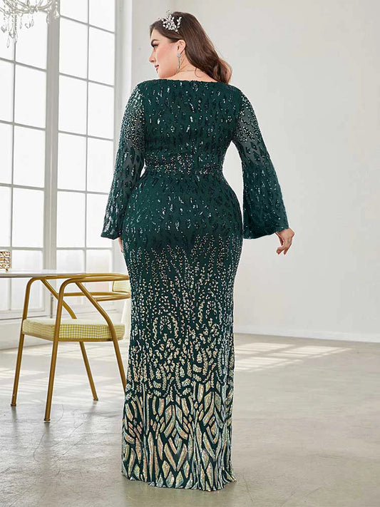 Plus Size Elegant Sequin Evening Dress Women Formal Maxi Prom Dress