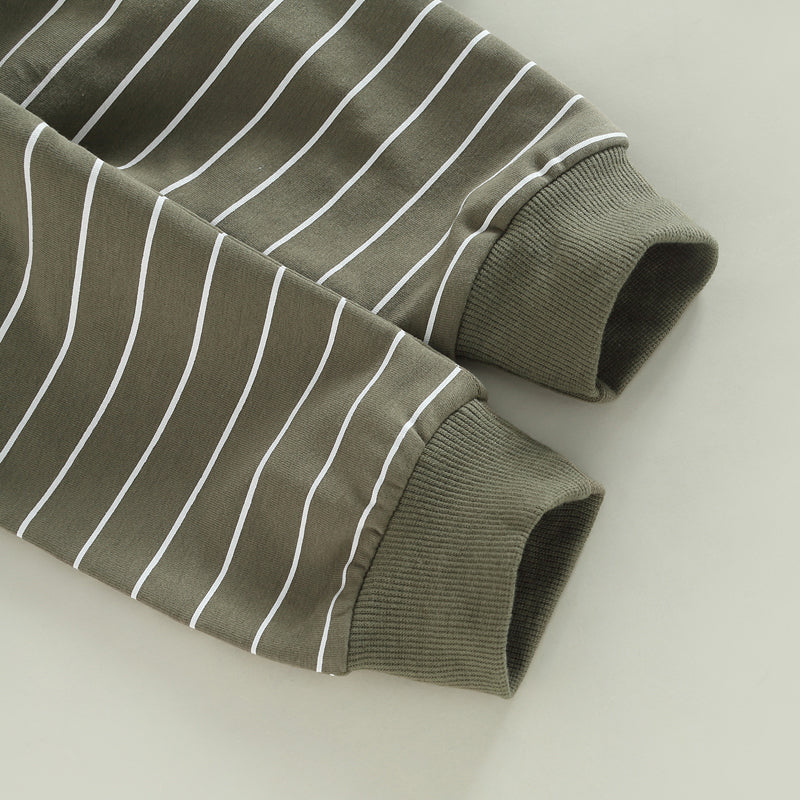 2PCS Toddler Boy Autumn Clothes Long Sleeve Round Neck Tops with Pocket Pullover and Stripe Trousers Tracksuit