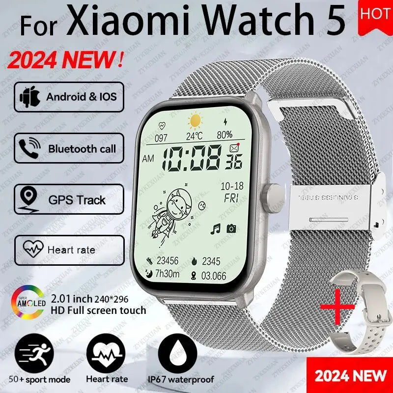 New BOXUXING Watch 5 Global Version Men Women HD AMOLED Screen Heart Rate Bluetooth Call GPS Track Waterproof Sports Smart Watch