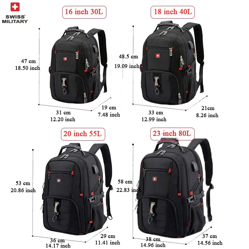 SWISS MILITARY Fashion Travel Multifunction Large Capacity Male Bag Usb Charging Waterproof 23 inch Laptop Backpack Men Mochila