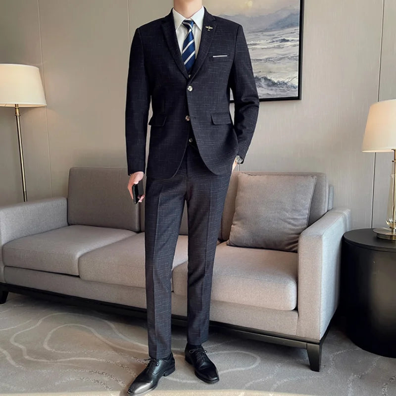 High Quality Men's Wedding Suit (suit + Vest + Trousers) Fashion Business Professional Suit Best Man Groom Wedding 3/2 Piece Set