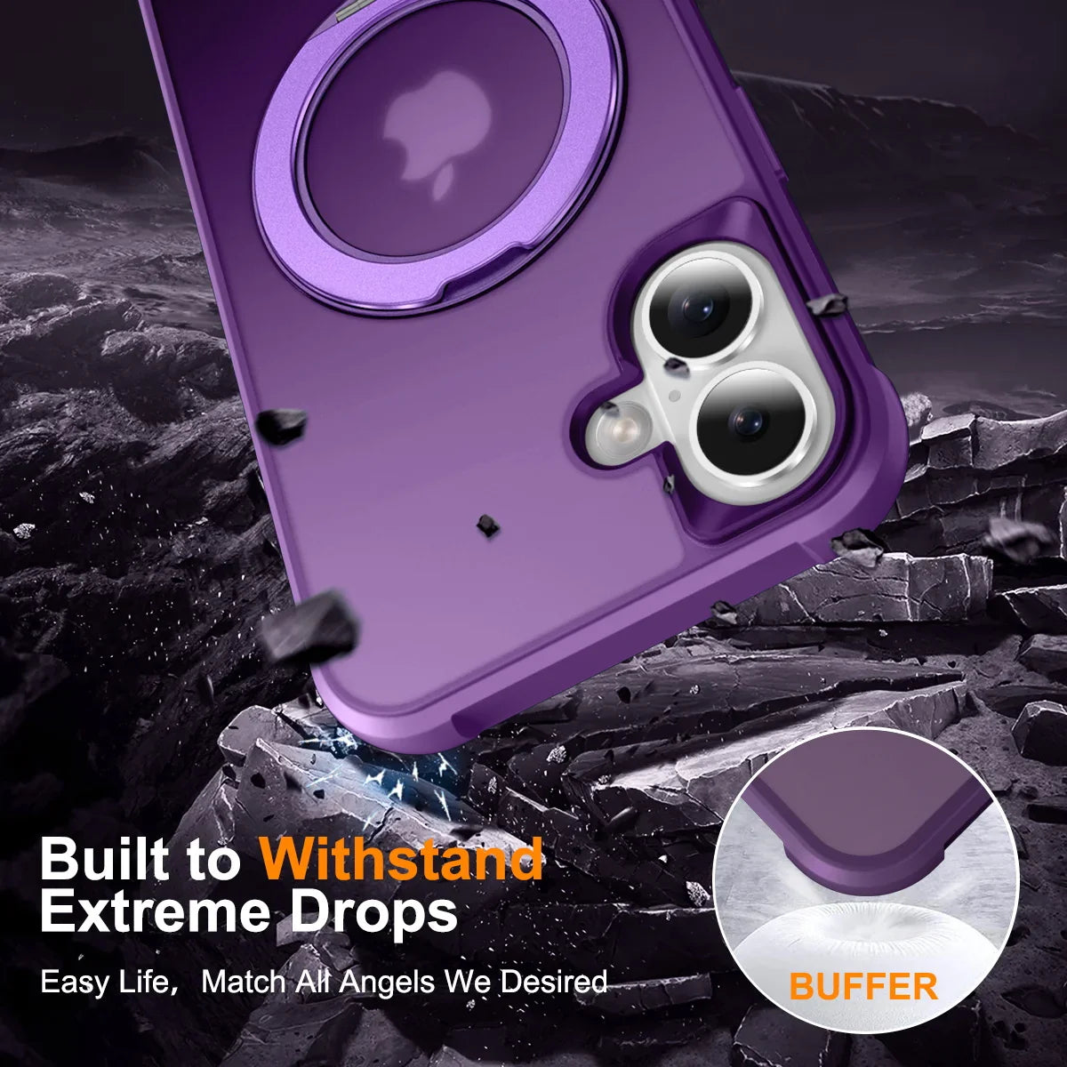 For iPhone 17/17 Pro/17 pro Max/17 Air Case with 360° Rotatable Matte Magnetic Ring Hidden Stand Drop-Proof Protection