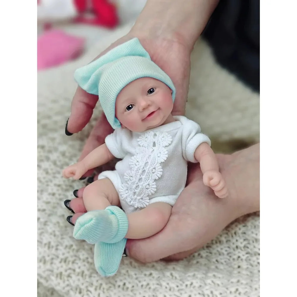 7 inches Reborn Baby Dolls Full Body Silicone Blue Eyes Open Cute Baby Girl The Look Real Baby with Gift Box
