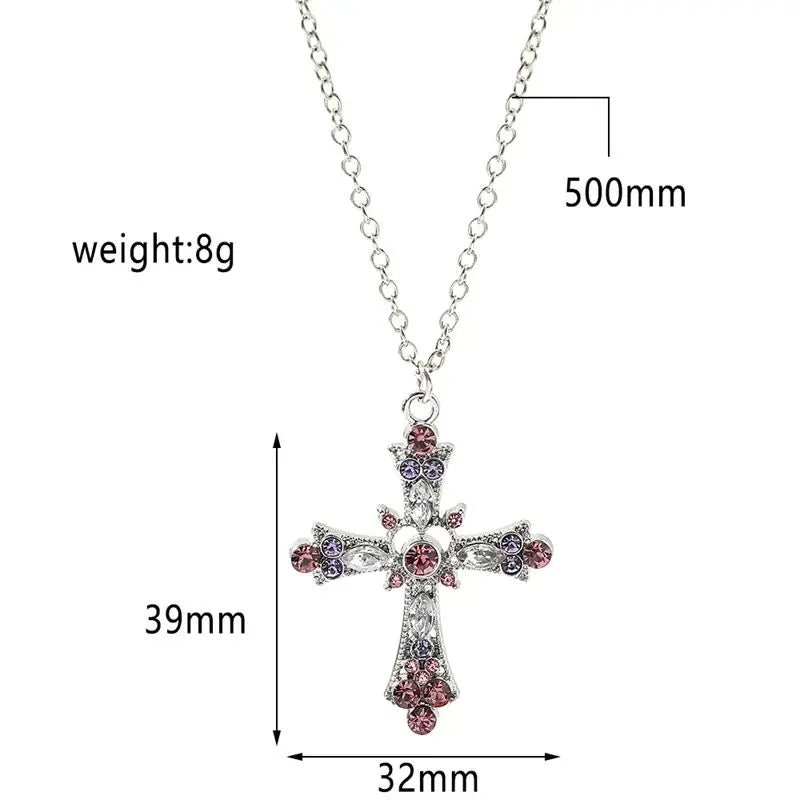 Gothic Big Zircon Cross Necklace Unisex Y2K Irregular Goth Large Cross Pendant Necklaces  for Men Women Couple Necklace Jewelry