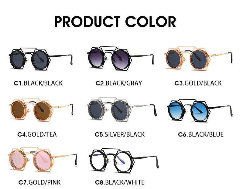 OEC CPO Steampunk Round Sunglasses Women Men 2023 Metal Mesh Personality Sun Glasses Female Eyewear Goggle UV400 Shades Oculos