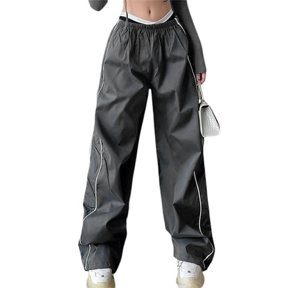 Y2K Baggy Cargo Pants for Women Drawstring Elastic Low Waist Parachute Pants