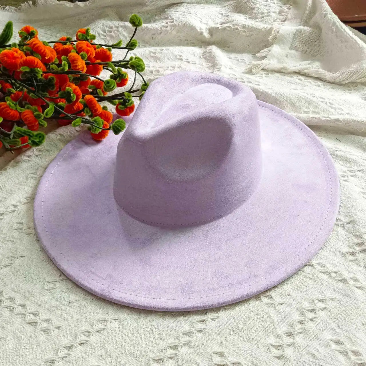 Vegan Suede Fedora Rancher Hats Blank Hats for Burning Multicolor teardrop shaped Top 9.5cm Brim Unisex Jazz Hat Church Hat