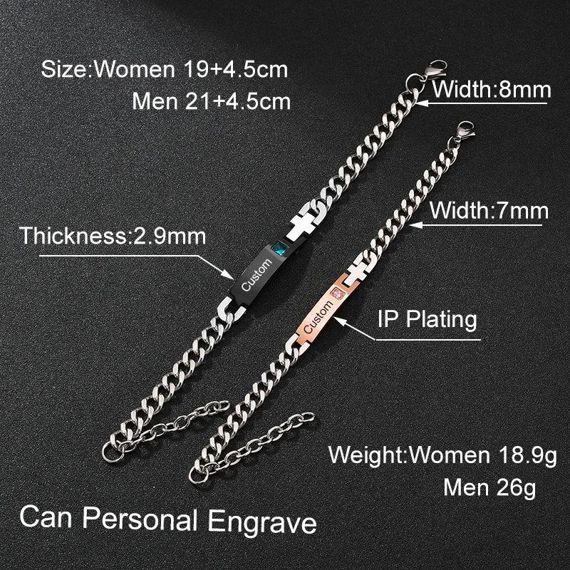 Punk Man Bracelets Hip Pop Gold Color Stainless Steel Thick Hand Chain Blank Bar Couple Men Women Family Jewelry Birthday Gift