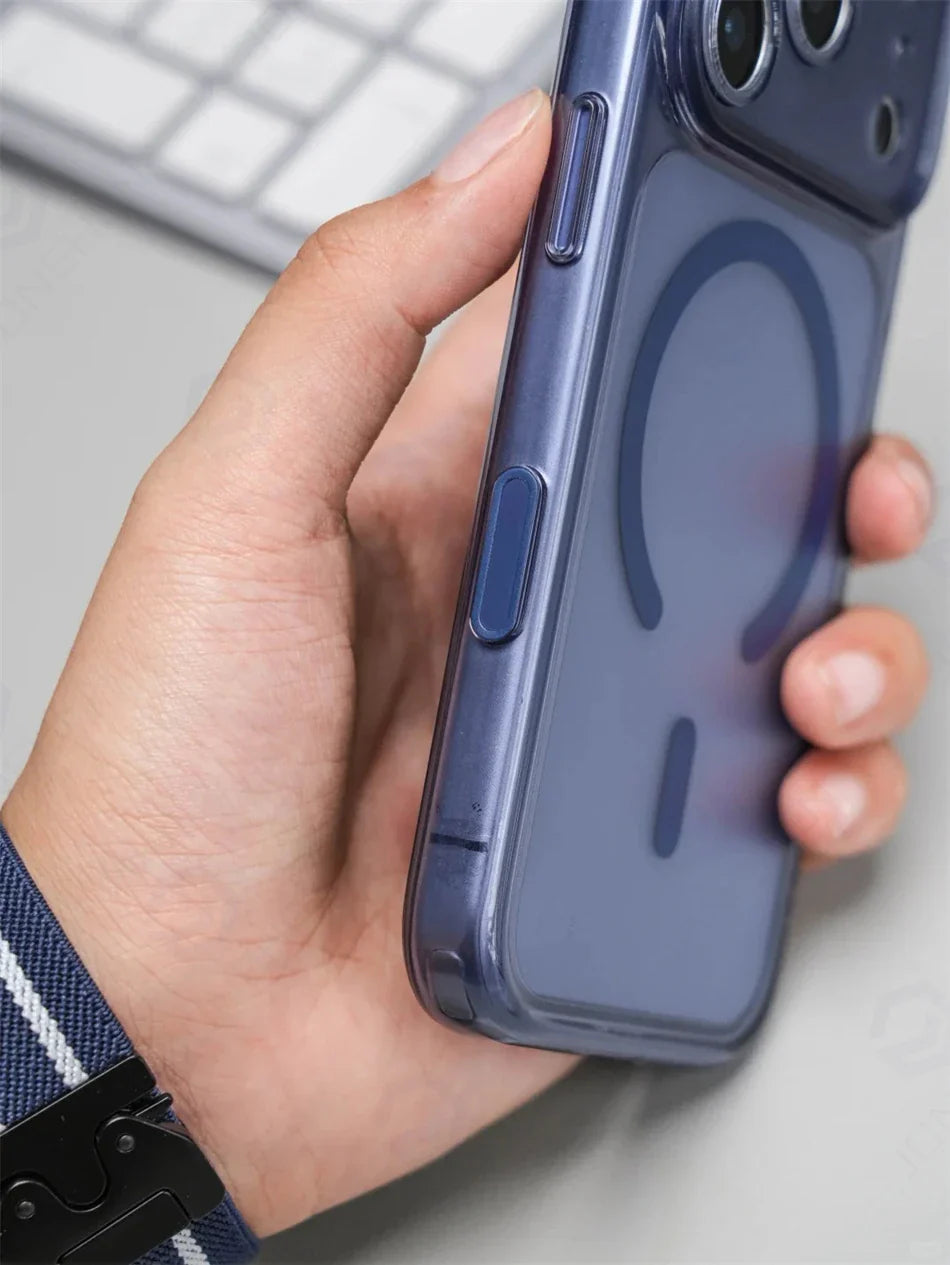 Business Matte Clear Camera Button Magnetic Case For iPhone 17 Pro Max Air 17pro Detachable Lens Shockproof Cover For Magsafe