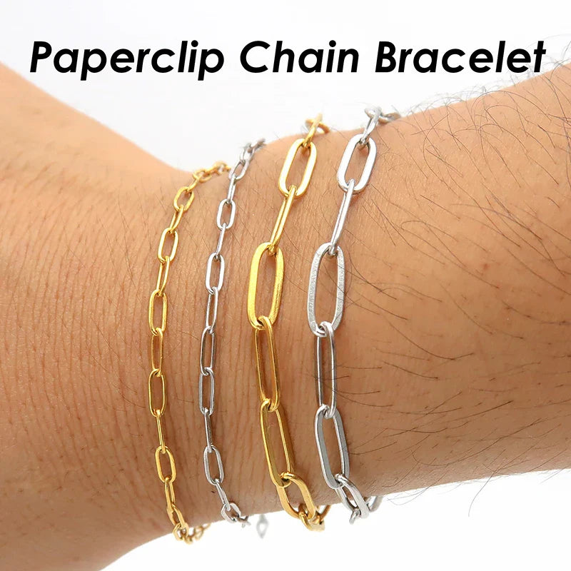 10 Pieces Paper Clip Bracelet Gold Color Stainless Steel PaperClip Link Chain for Women
