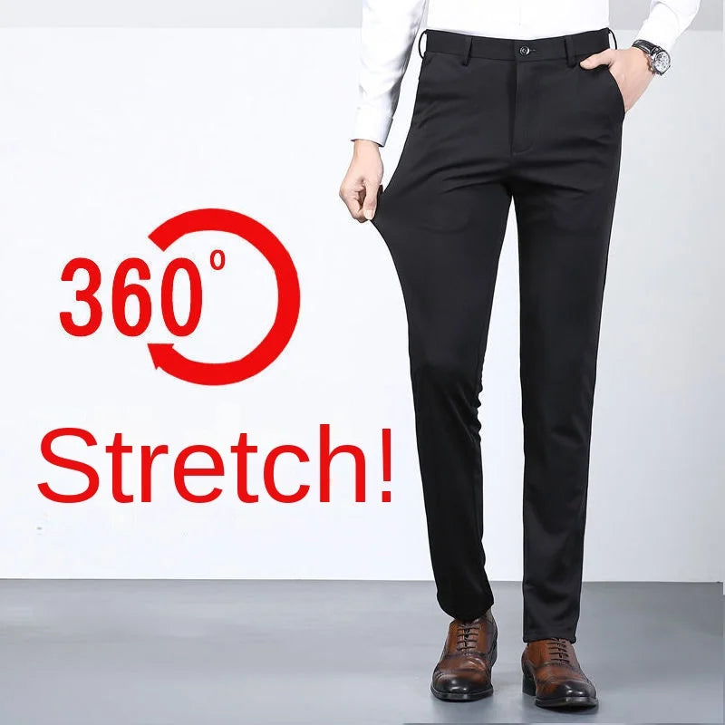 Men's Summer Casual Suit Pants Elastic Non-ironing Trousers Men Black Thin Pants