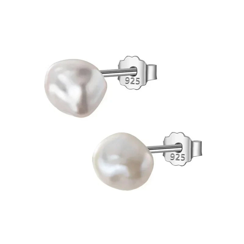 Trustdavis Authentic 925 Sterling Silver Sweet Irregular Pearl Stud Earrings For Women Wedding Party FIne Jewelry DA1224