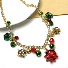 Christmas Necklace X-Mas Jingle Bell Necklaces Present Bow Pendant Necklace Earrings