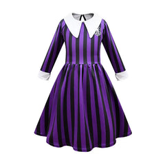 Wednesday Addams Costume For Girl Dress Halloween Merlina Child Striped