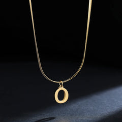 Gold Plated Stainless Steel Pendant Necklace for Women Snake Chain Initial Letter