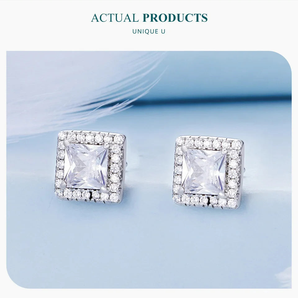 BAMOER Gold Plated Halo CZ Stud Earrings 925 Sterling Silver Hypoallergenic Classic Elegant Heart Earrings Jewellry BSE894