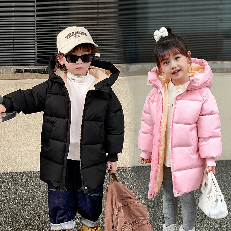 Women's down jackets winter hooded warm boys extended tops coat 2-10 years old Korean version fashion casual children's clothing
