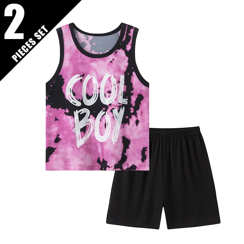 2-Piece Boy Summer Fun Printing Set Children's Casual Joker Camo Dinosaur Vest Girl Fashion Holiday Comfort Shorts T-shirt Set