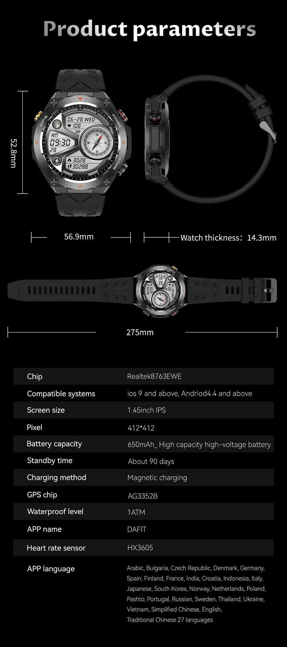 Xiaomi GPS Sports Smart Watch Men Waterproof Fitness Tracker Bluetooth call