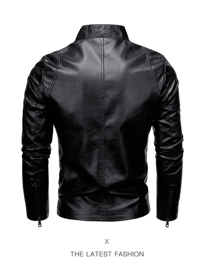 Men Leather Coat Vintage Classic Stand Collar Male Faux Leather Jacket