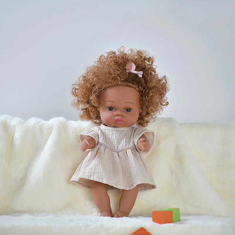 14inch Full Body Vinyl Bebe Reborn Dolls Soft Lifelike Baby Toys American Reborn Black Baby Doll Vinyl Baby Doll Toys Girls Boys