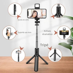 3 In 1 Wireless selfie stick Tripod With Fill Light Bluetooth Shutter Remote Control