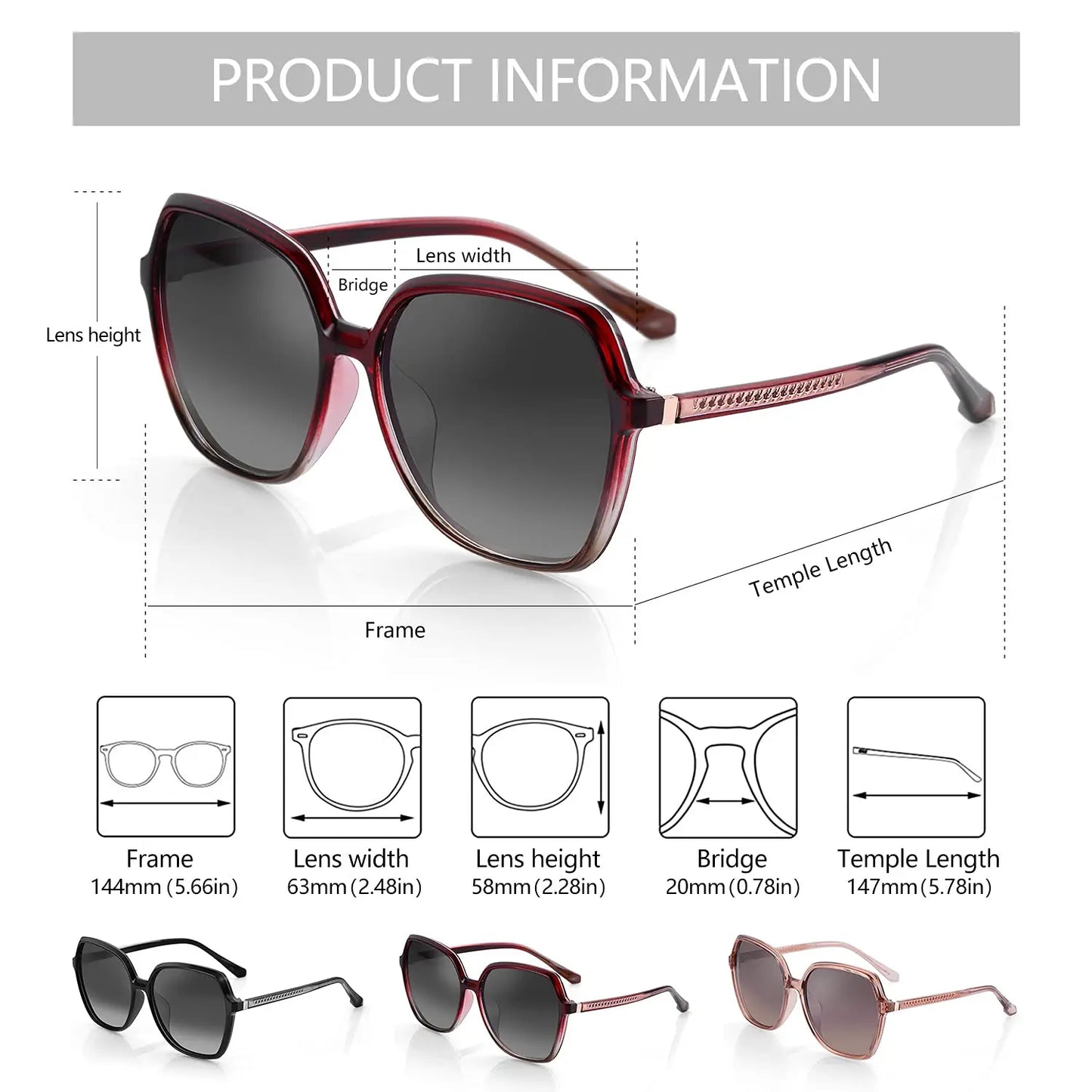 Oversized Polarized Sunglasses for Women Big Square Frame UV400 Sun Glasses Luxury Brand Design Dirving Shades Ladies