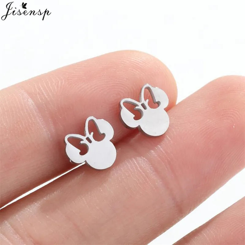 Mini Stainless Steel Earings Fashion Jewelry Cute Heart Music Leaf Bunny Sun Stud Earrings for Women Lion Ear Studs Pendientes