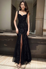 Black High-End Temperament Fishtail Long Sequins