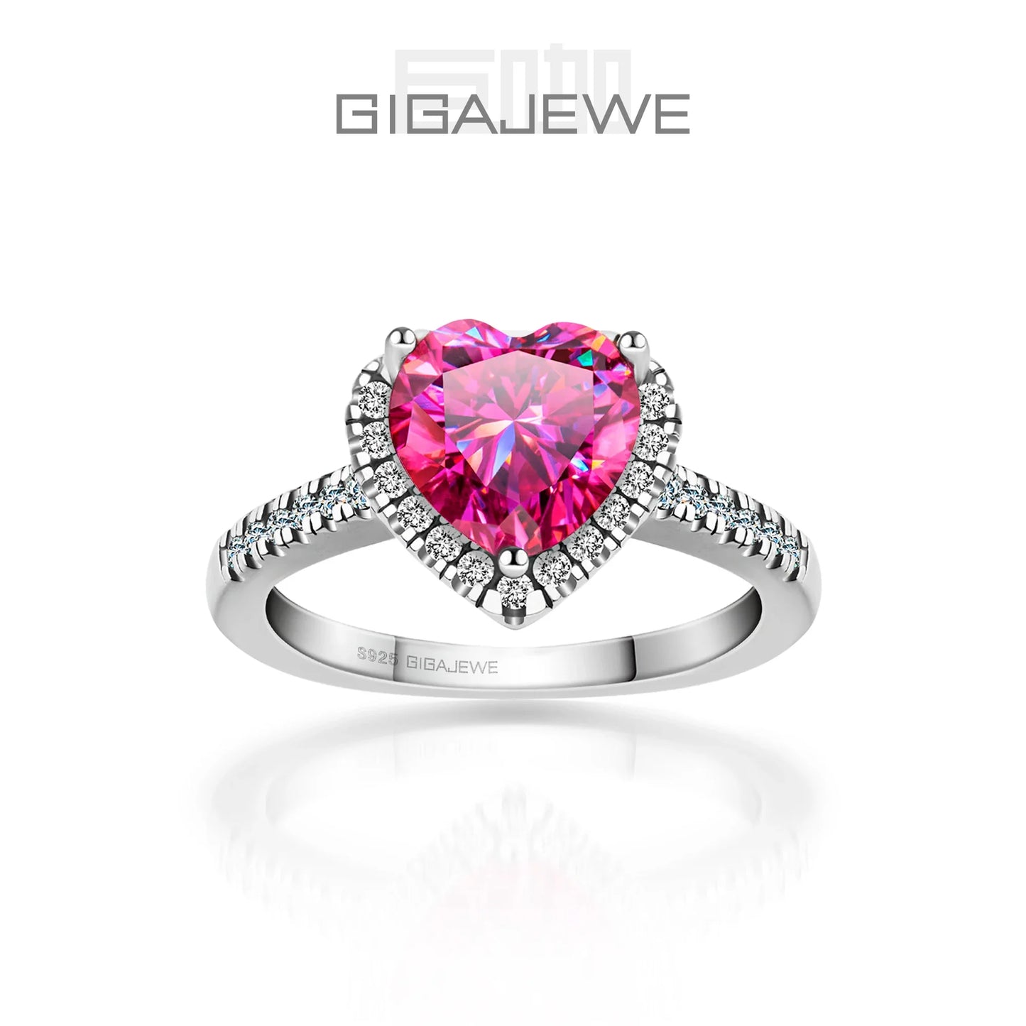 GIGAJEWE Moissanite  2.0ct 8.0mm Pink Color VVS1 Heart Cut 925 Silver Ring Diamond Test Passed Fashion Woman Girlfriend Gift