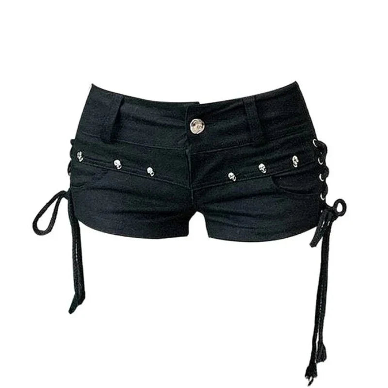 Y2k Streetwear Harajuku E-girl Summer Women 2000s Grunge Kpop Japanese Gyaru Low Rise Jean Shorts Slim Denim Hot Pants Trashy