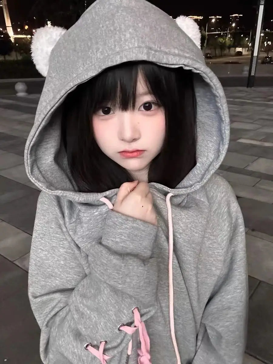 Kawaii Sweet Harajuku Hoodie Women Japanese Fashion Cute Cat