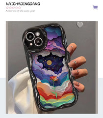 For iPhone15 15pro 14 13 12pro 11 ProMax Oil Painting Colorful Cloud Flower Silicone Soft Protective Phone Cover for Girls Women