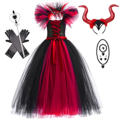 Witch Dress Halloween Evil Role Playing Costume Knitted Tulle Tutu Ruffles