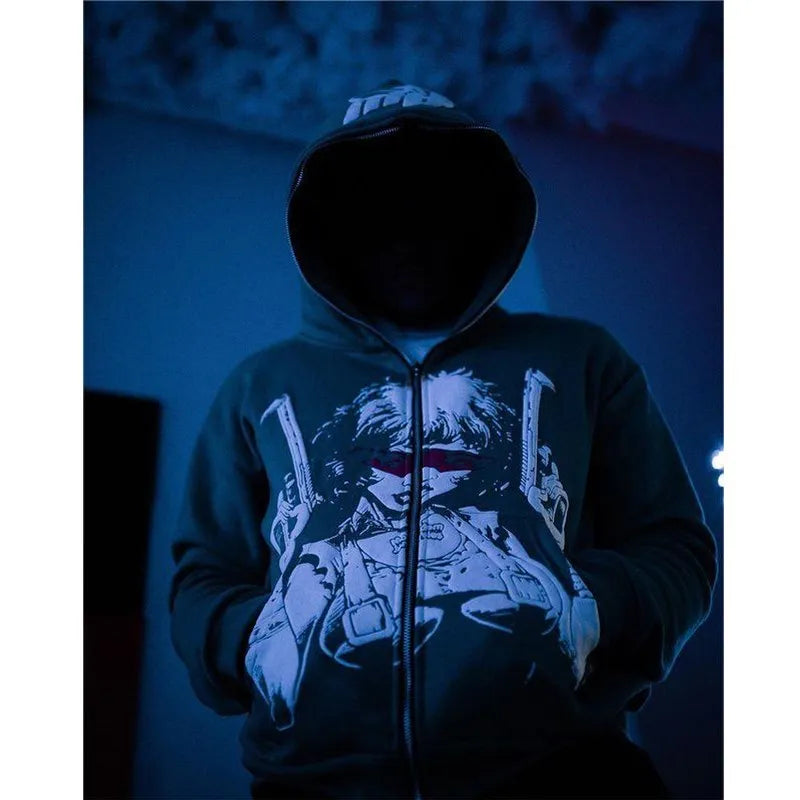 Y2K Cartoon Print Hoodies Women High Street Harajuku Vintage Oversized Sweatshirt