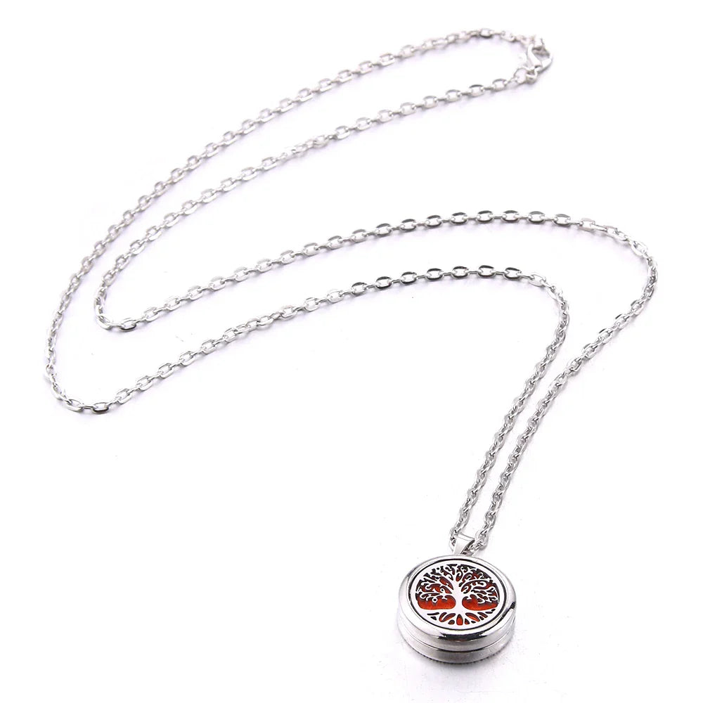 New Tree Of Life Aromatherapy Necklace Stainless Steel Essential Oil Diffuser Amulet Perfume Locket Pendant Women Jewelry Gift
