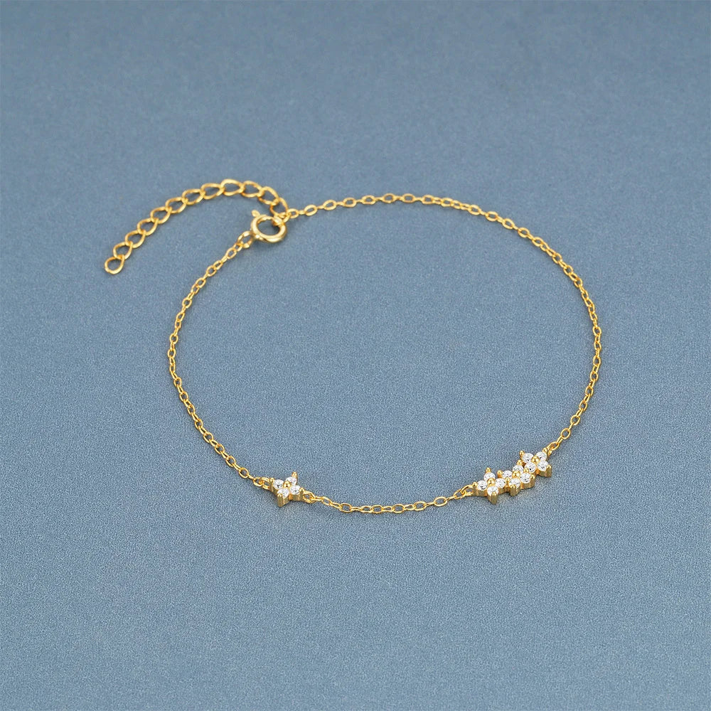 CANNER Real S925 Sterling Silver Mini Zircon Flower Pendant Bracelet Chain for Women's Fine Jewelry Gifts Gold Bracelets Bangles