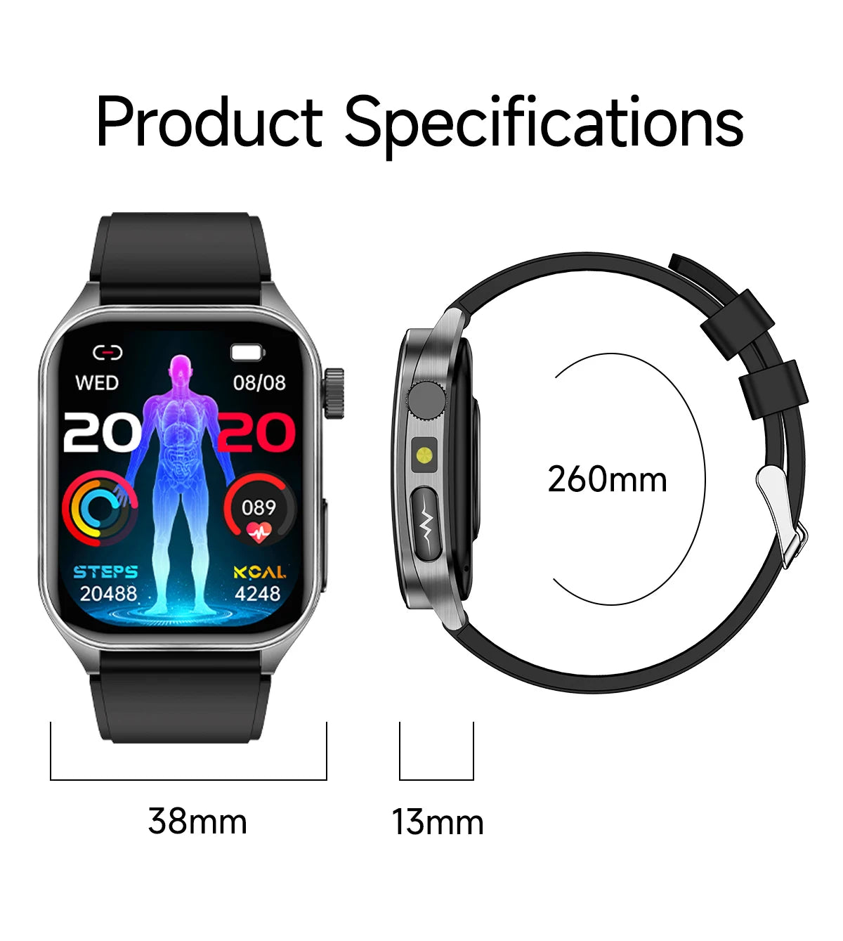 2025 Laser Treatment Three High SmartWatch 1.95" Sapphire Curved Screen ECG+PPG Blood fat Uric Acid Health Diagnosis Smartwatch