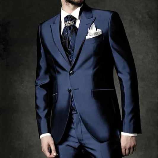 Groom Tuxedo Navy Blue Peak Lapel Wedding/Prom Best Man Suits Bridegroom